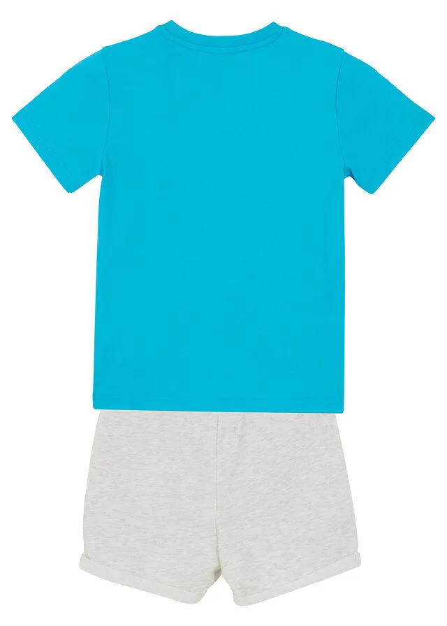 CAMISETA Y PANTALóN CORTO PARA NIñO (2 PIEZAS) TURQUESANATURAL JASPEADO